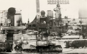 HMS Sheffield after Exocet hit